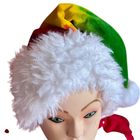 Santa Hat Tie Dye Handcrafted Holiday Party Christmas Hat - Picture 5 of 6
